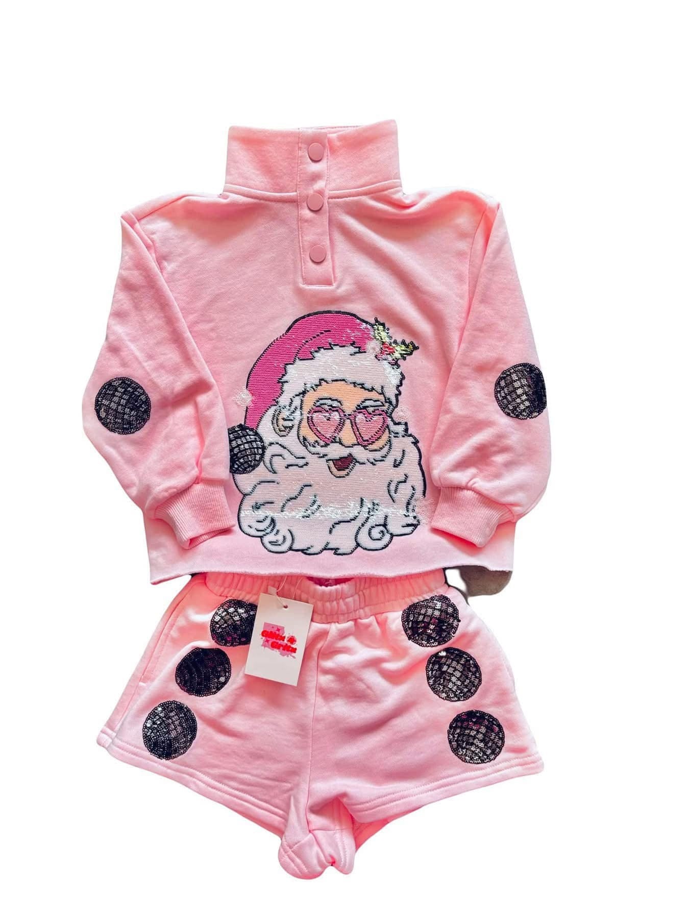 Disco Santa Sequin Sweatshirt & Shorts Set – Girls Christmas Outfit