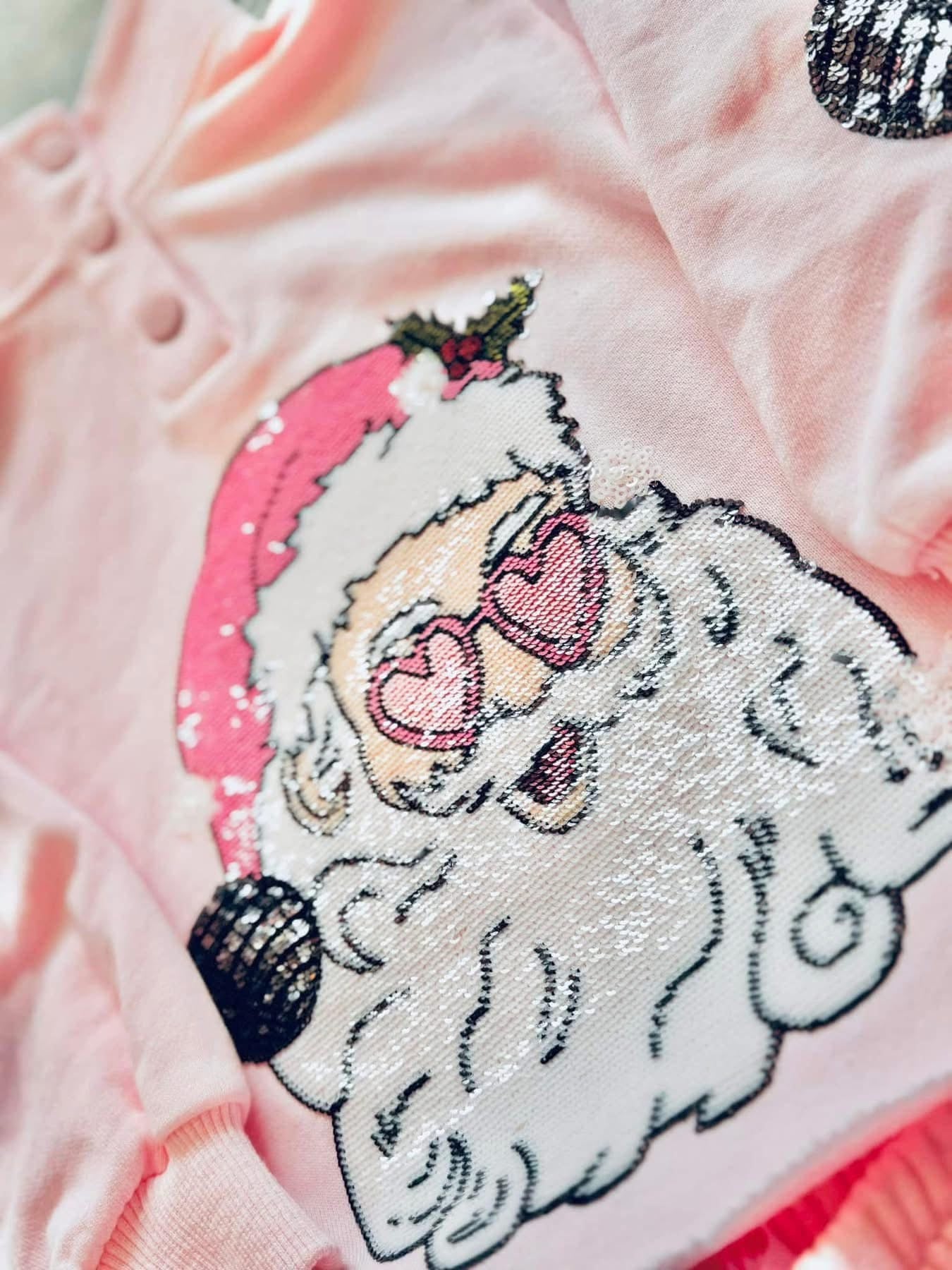 Disco Santa Sequin Sweatshirt & Shorts Set – Girls Christmas Outfit