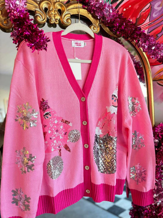 Disco Elf Sequin Cardigan – Girls Holiday Sweater