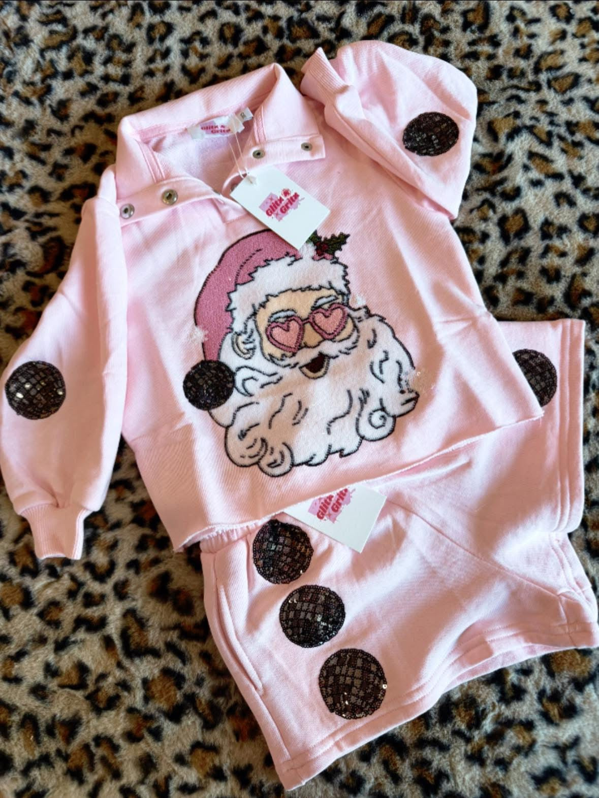 Disco Santa Sequin Sweatshirt & Shorts Set – Girls Christmas Outfit