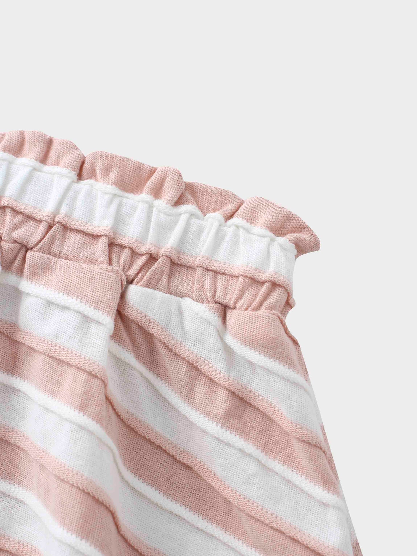 Striped Textured Skirt Set- Short Sleeve