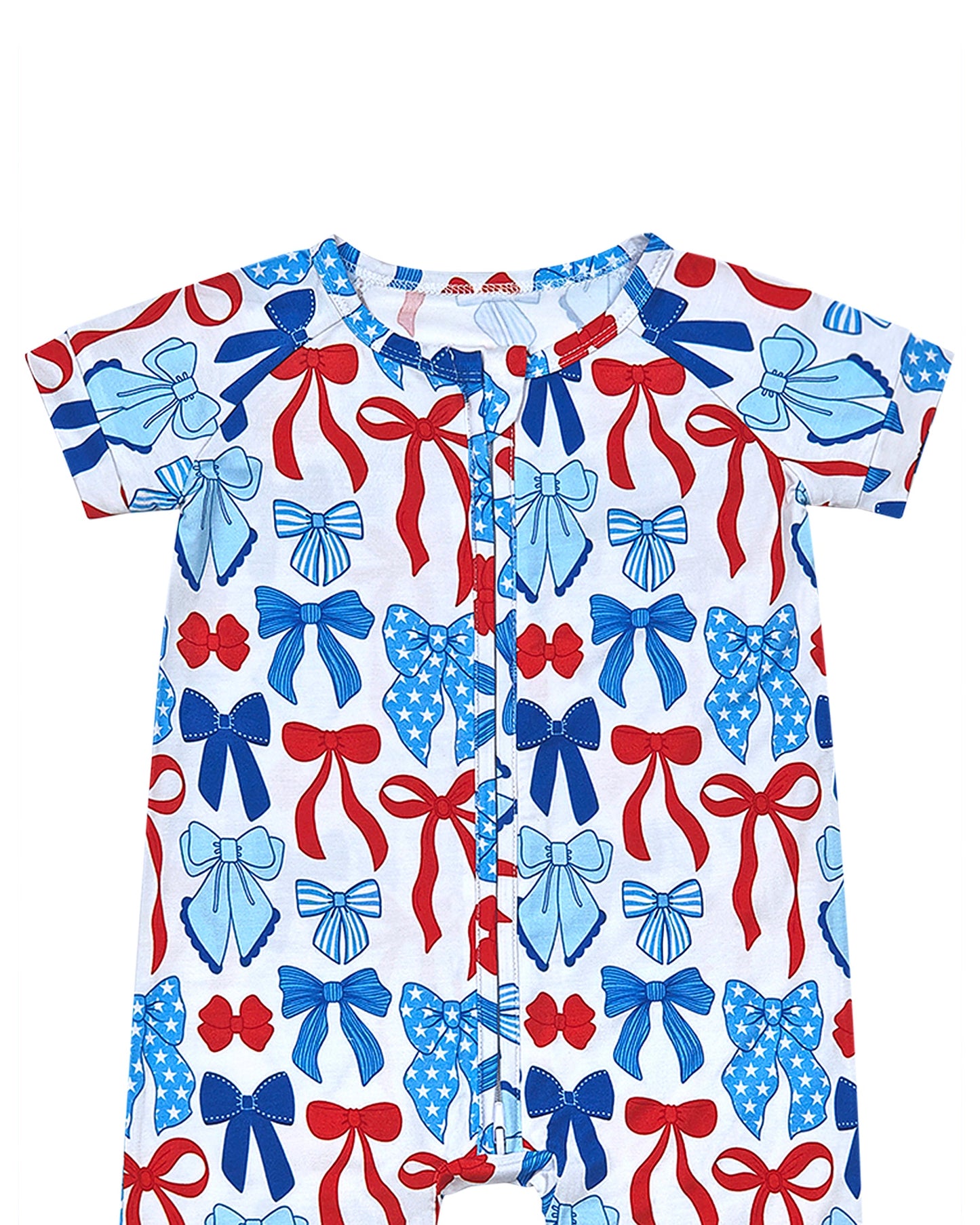 Bamboo Shorty Romper  | Red-White & Bows