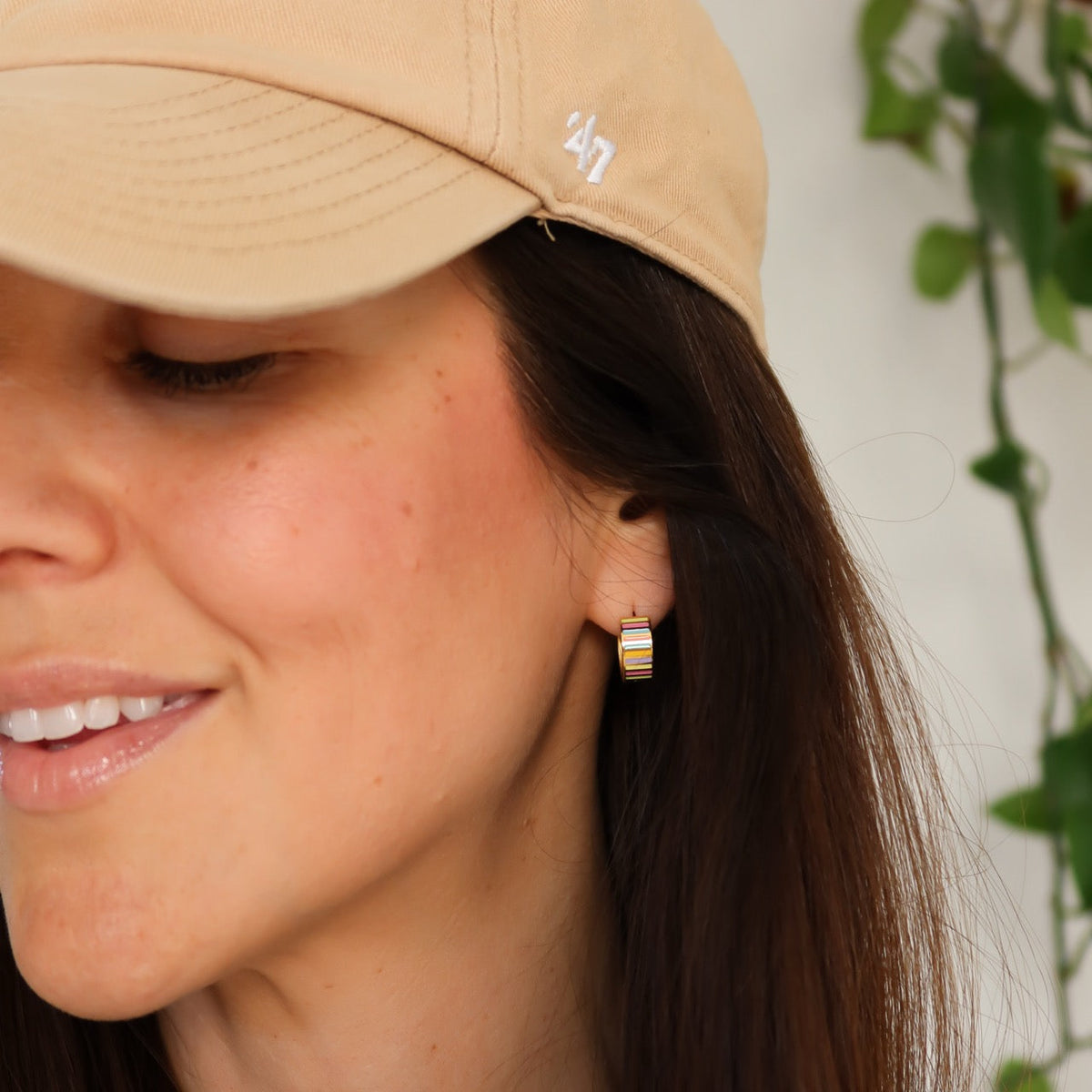 Spring Striped Super Chunky Huggie Hoop Earrings