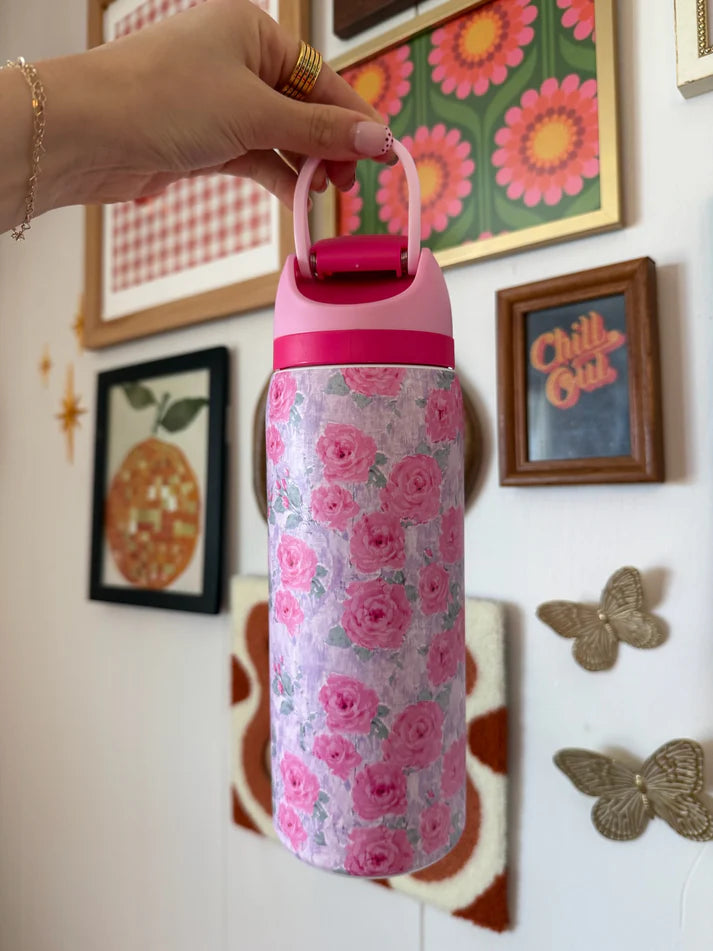 32 oz Insulated Stainless Steel Water Bottle with Flip Straw Lid | Floral & Bow Designs | Leak-Resistant | The Prissy Pelican Boutique | Bossier City, LA