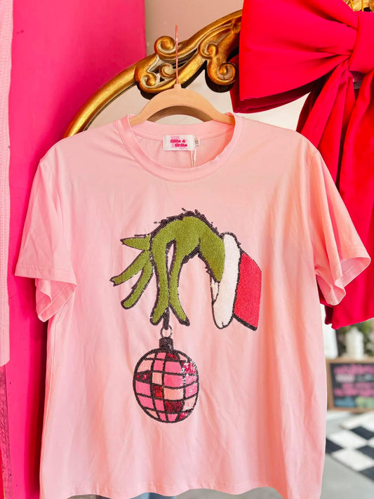 Green Mischief Hand Pink Disco Ornament Tee