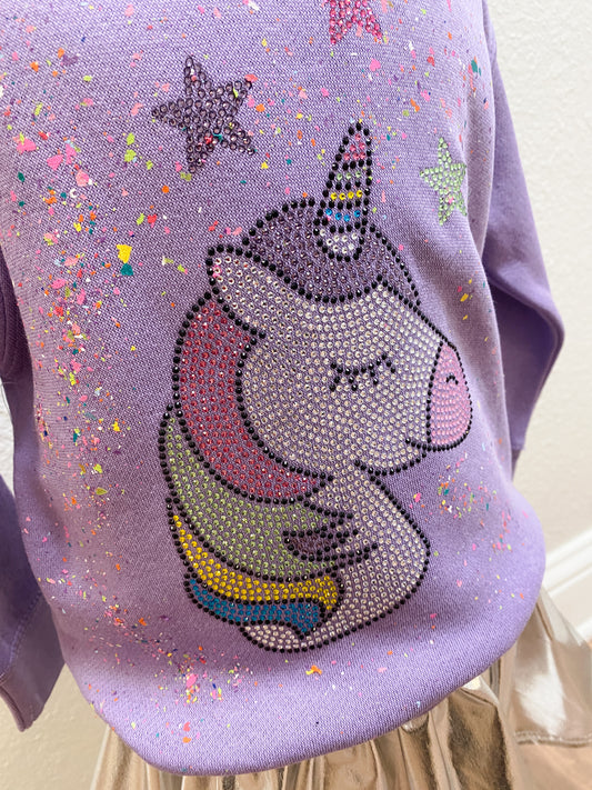 Lavender Rhinestone Unicorn Sweatshirt – Girls Sparkle Pullover