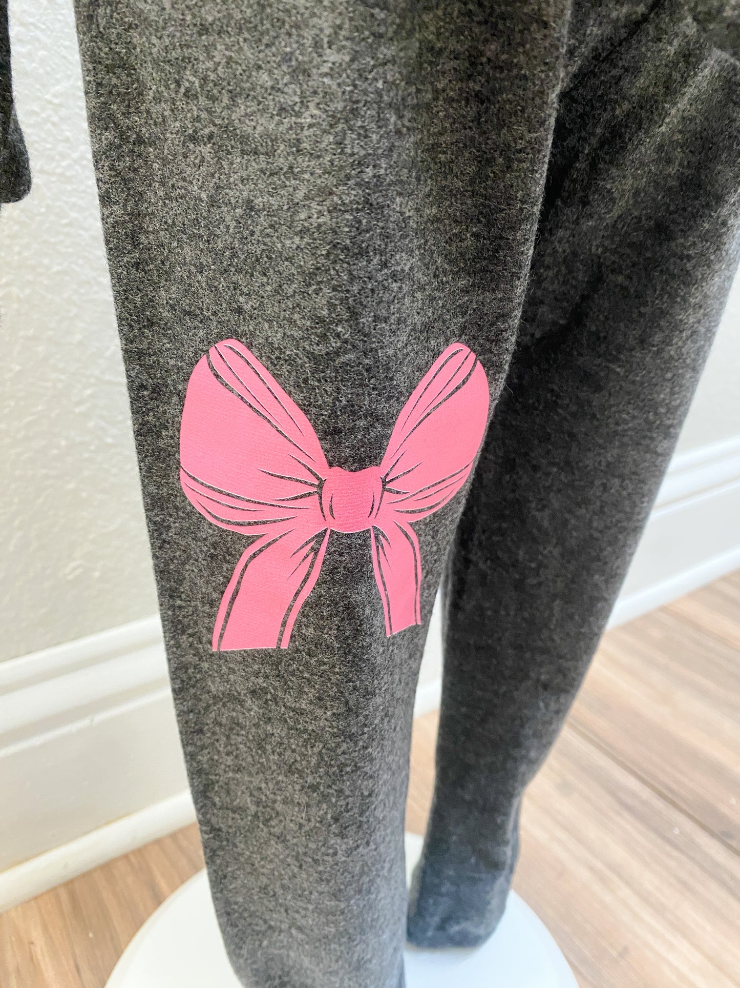 Girls Charcoal Teddy Bear Hoodie & Bow Jogger Set