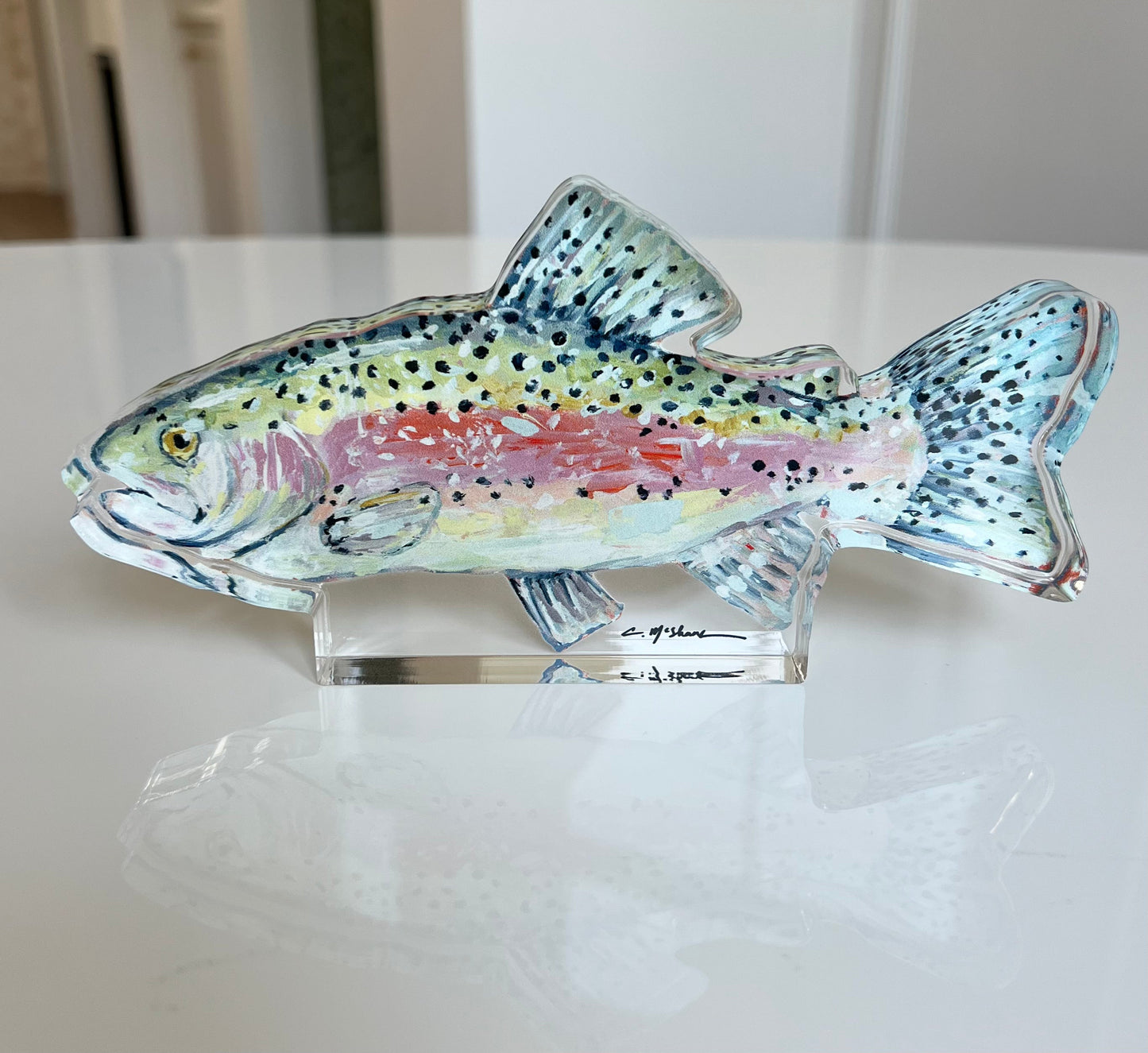 Chasing Rainbows Trout Fish Acrylic Tabletop Art