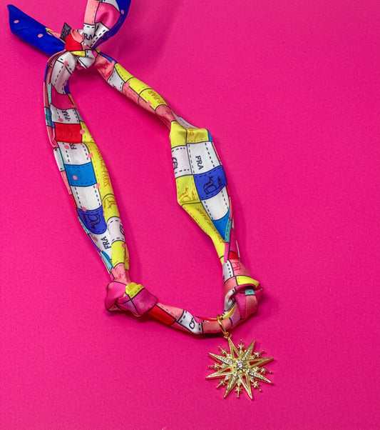 Scarf Charm Necklace - Multi Square with Rhinestone Star Burst