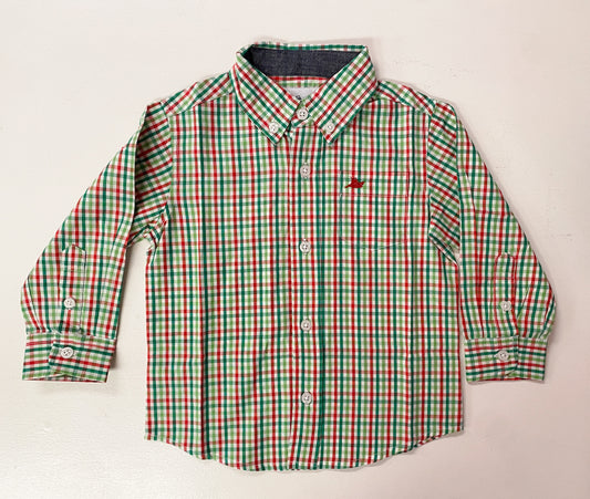 Boys Red & Jolly Green Plaid Shirt – Festive Holiday Button Down
