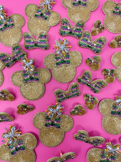 Bow with Rhinestone Stud Earrings - Mardi Gras