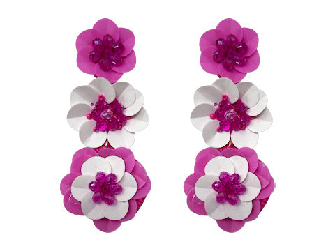 Natalie Flower Tier Earrings - Pink and White