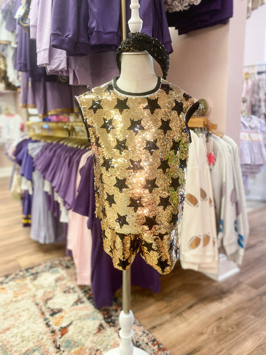 SEQUIN STAR TOP-GOLD