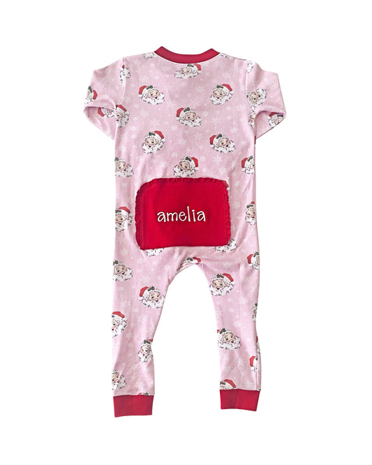 Vintage Santa Pink Knit Zip Up Pajamas-FINAL SALE