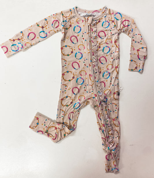 Beaded Bracelet Ruffle Zip Convertible Romper