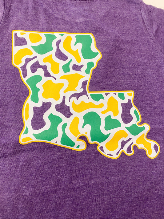 Kids Louisiana Camo Mardi Gras T-Shirt