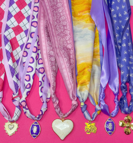 Game Day Scarf Charm Necklace - Purple and Gold