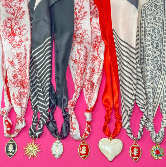 Game Day Scarf Charm Necklace - Red, Black and White