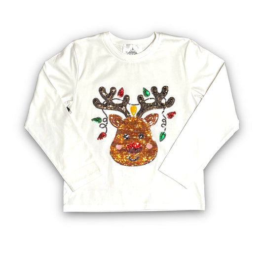 Reindeer Sequin Long Sleeve Kid Shirt