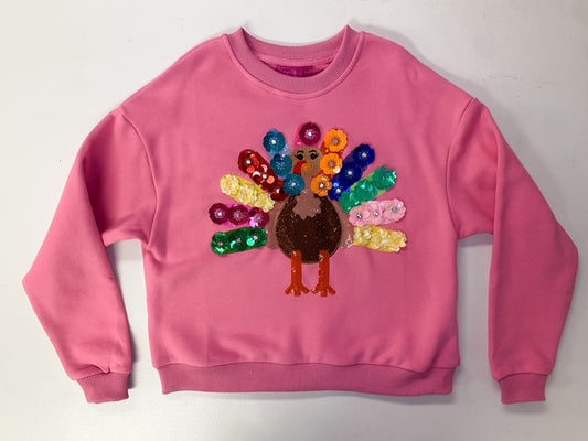 Queen of Sparkles Pink Rainbow Flower Turkey Sweatshirt - Kids