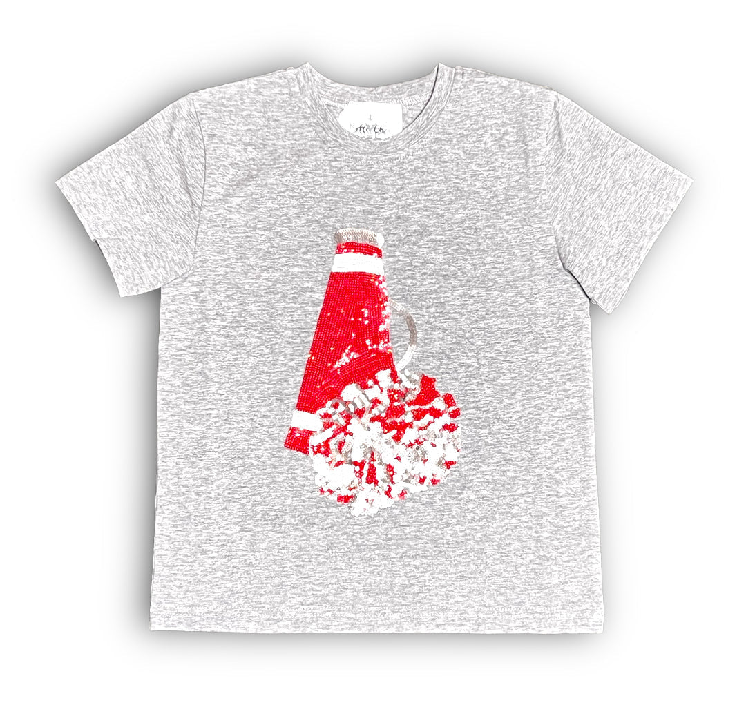 Red and Gray Megaphone Sequin Kid Shirt