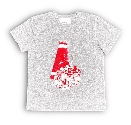 Red and Gray Megaphone Sequin Kid Shirt