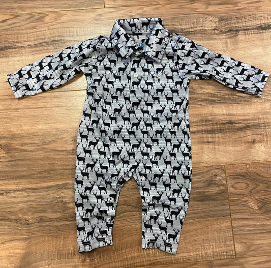 Performance Deer Print Baby Romper – Long Sleeve Collared One-Piece