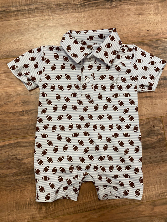 Performance Football Print Baby Romper – Short Sleeve Collared One-Piece