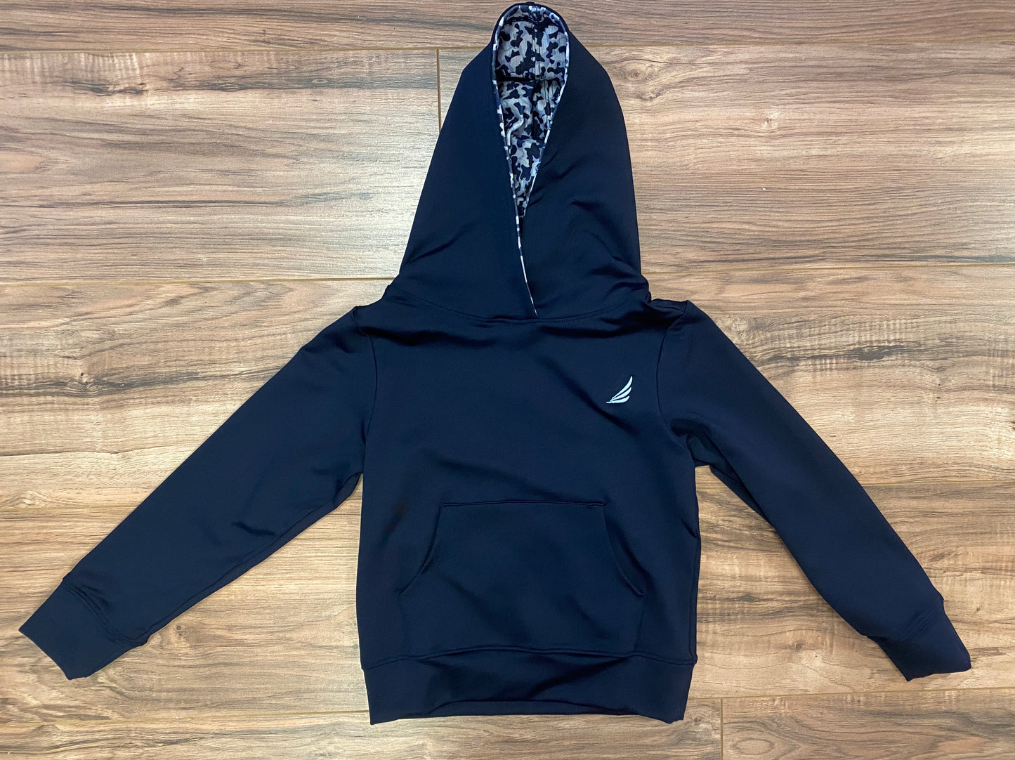 Performance Navy Hoodie with Camo Lining – Boys Long Sleeve Pullover