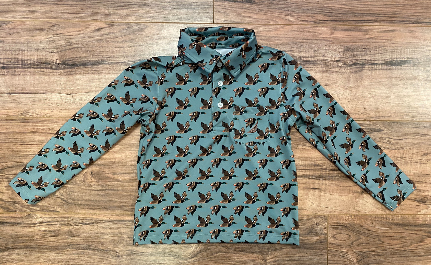 Performance Duck Print Polo – Boys Long Sleeve Shirt