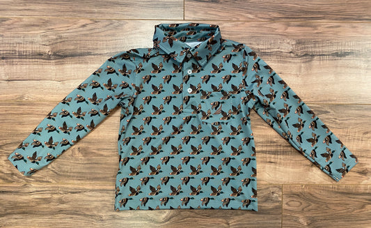 Performance Duck Print Polo – Boys Long Sleeve Shirt