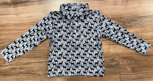 Performance Deer Print Polo – Boys Long Sleeve Shirt