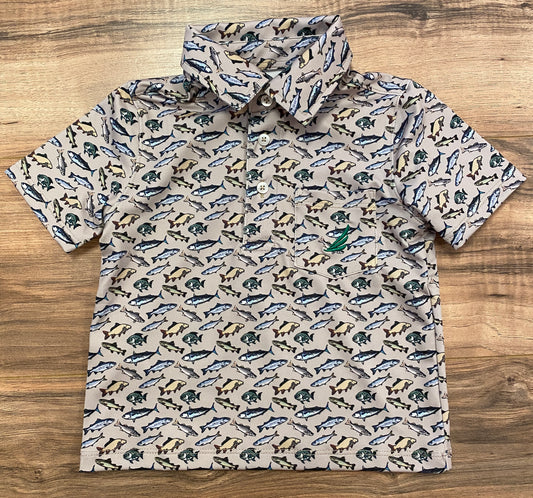 Performance Fish Print Polo – Boys Short Sleeve Shirt