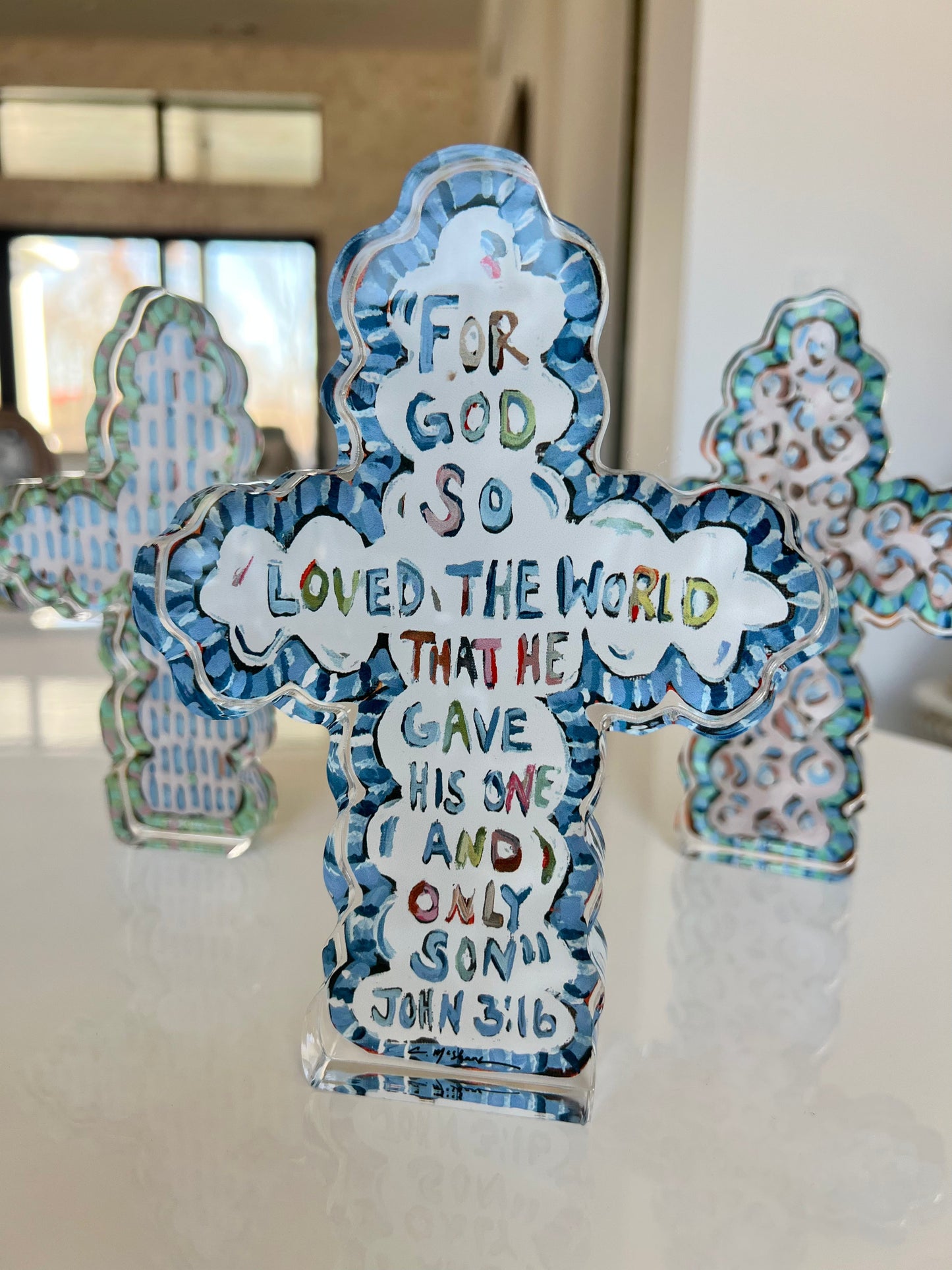 He Saved Cross Acrylic Tabletop Art