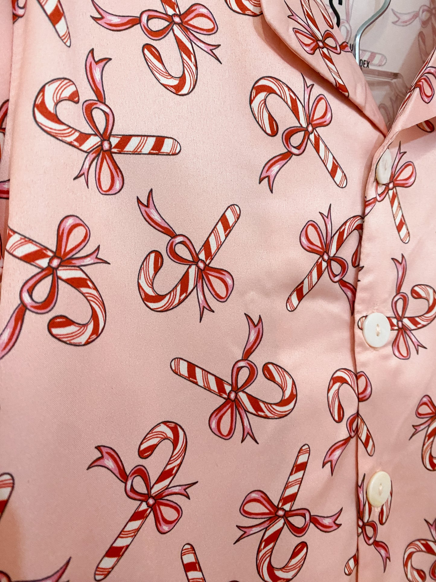 Pink Candy Cane Satin Loungewear Set – Two-Piece Holiday Pajamas