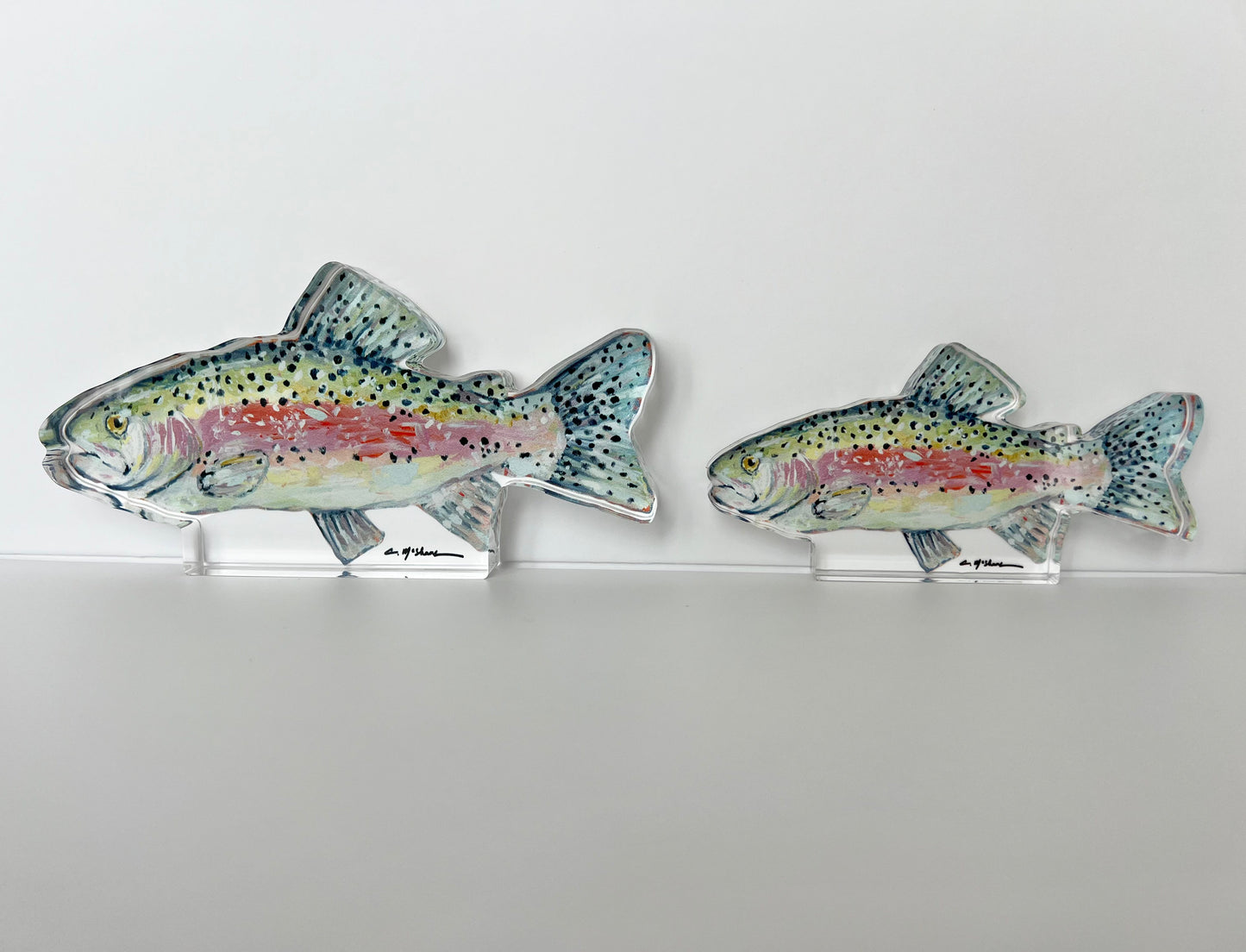 Chasing Rainbows Trout Fish Acrylic Tabletop Art