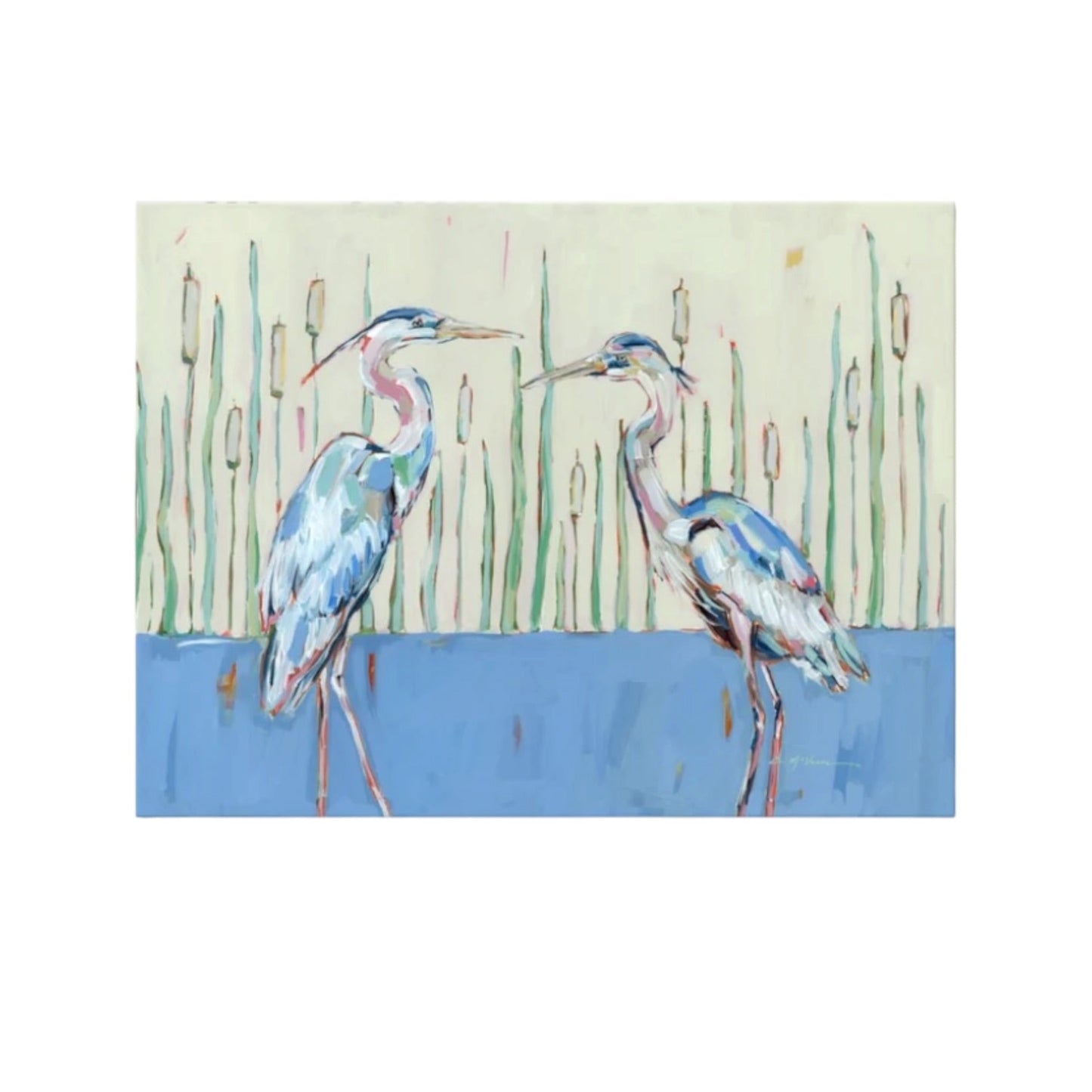 "Follow Your Path" blue herons on canvas