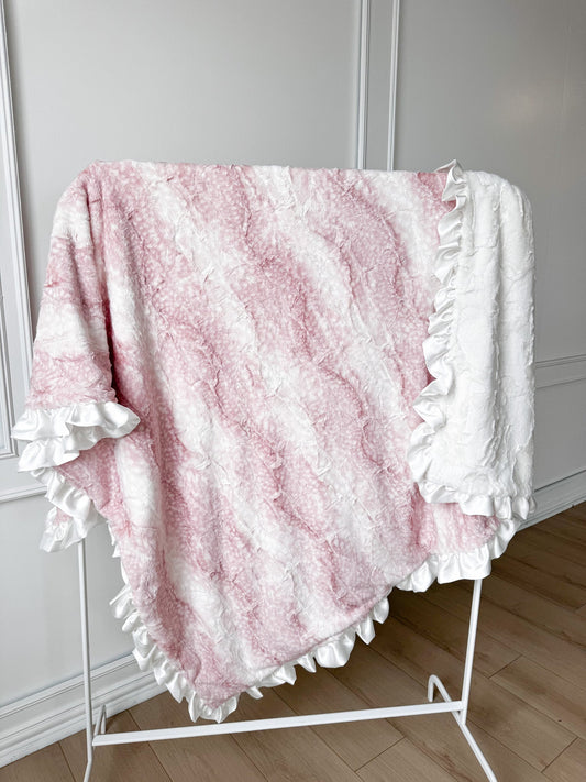 Adult Luxe Ruffle | Sweet Pink Fawn Blanket