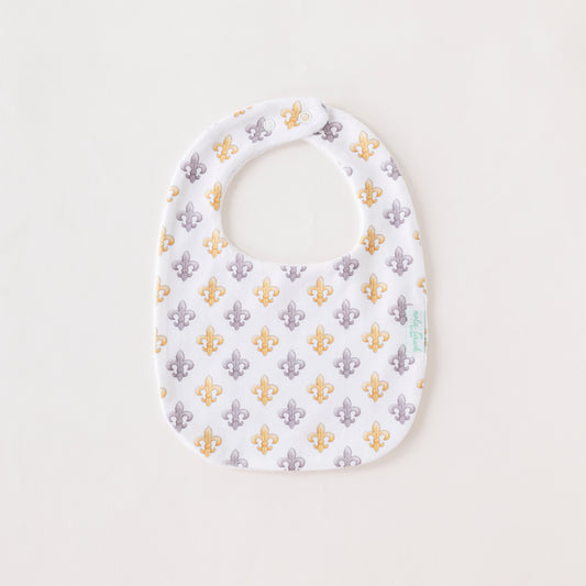 Black and Gold Fleur de Lis Organic Cotton Baby Bib