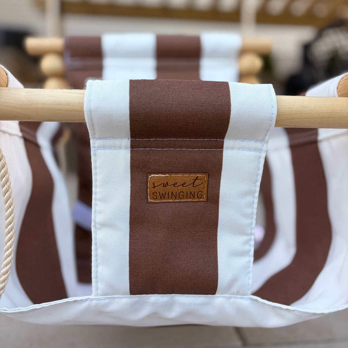 Outdoor High Back Baby & Toddler Swing-Wide Brown & White Stripe