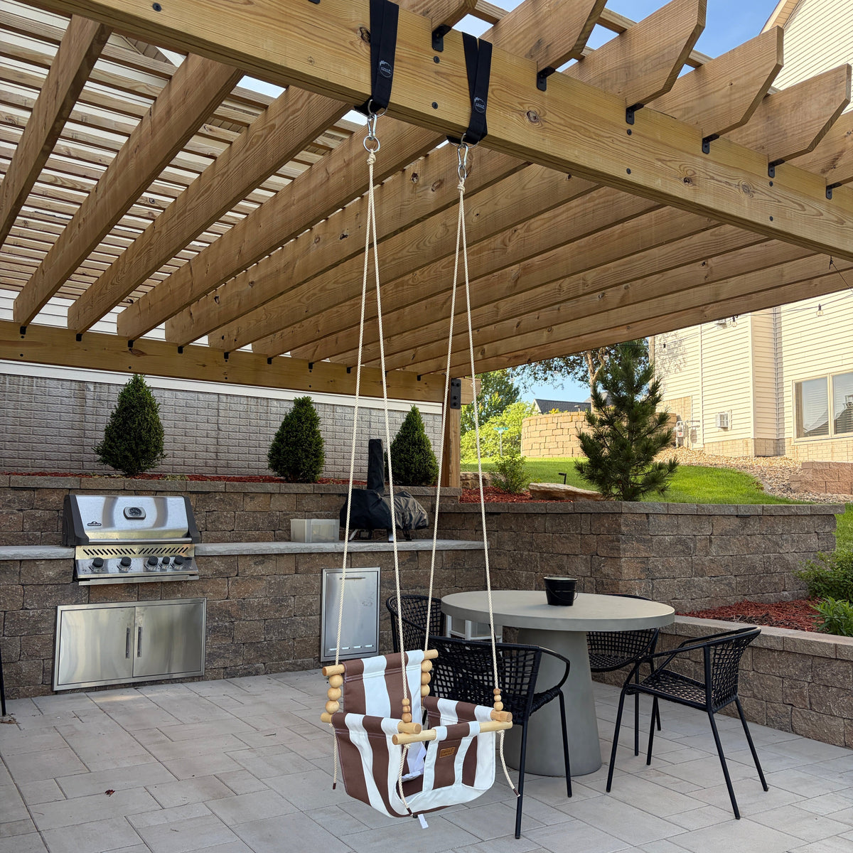 Outdoor High Back Baby & Toddler Swing-Wide Brown & White Stripe