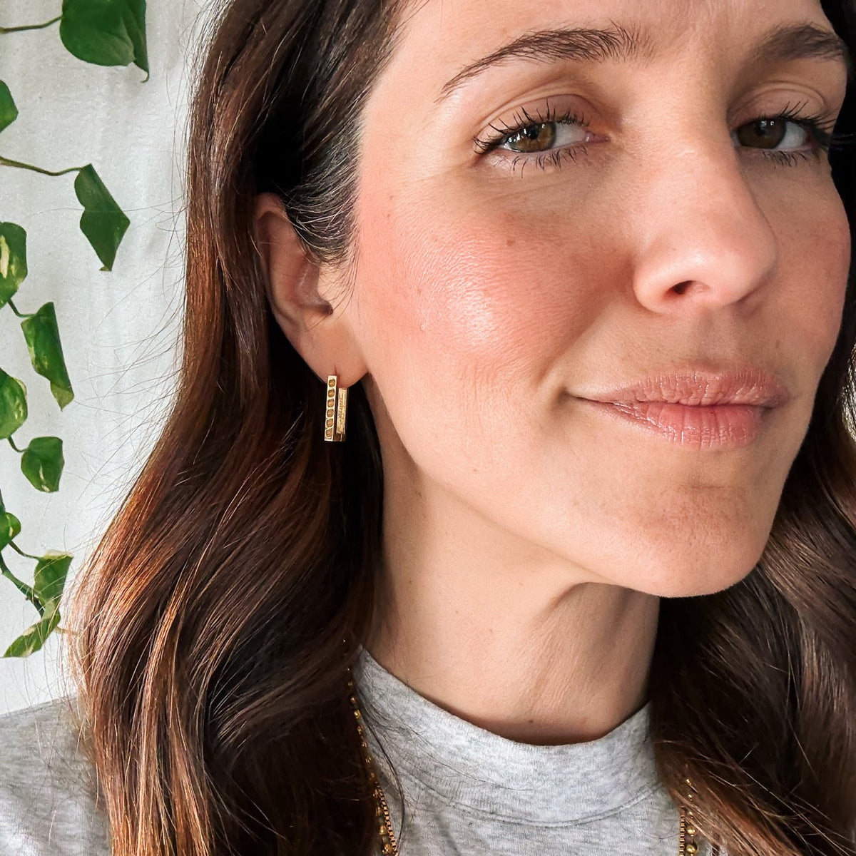 Rounded Stone Rectangle Huggie Hoop Earrings