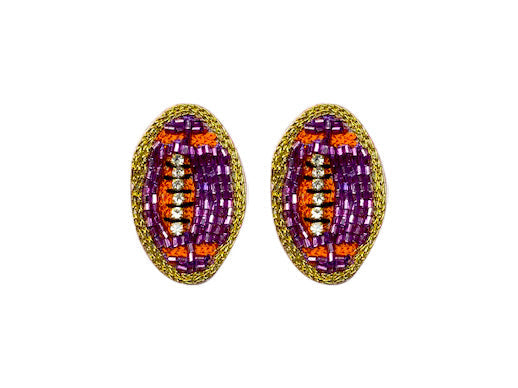Football Stud Earrings - Purple and Orange