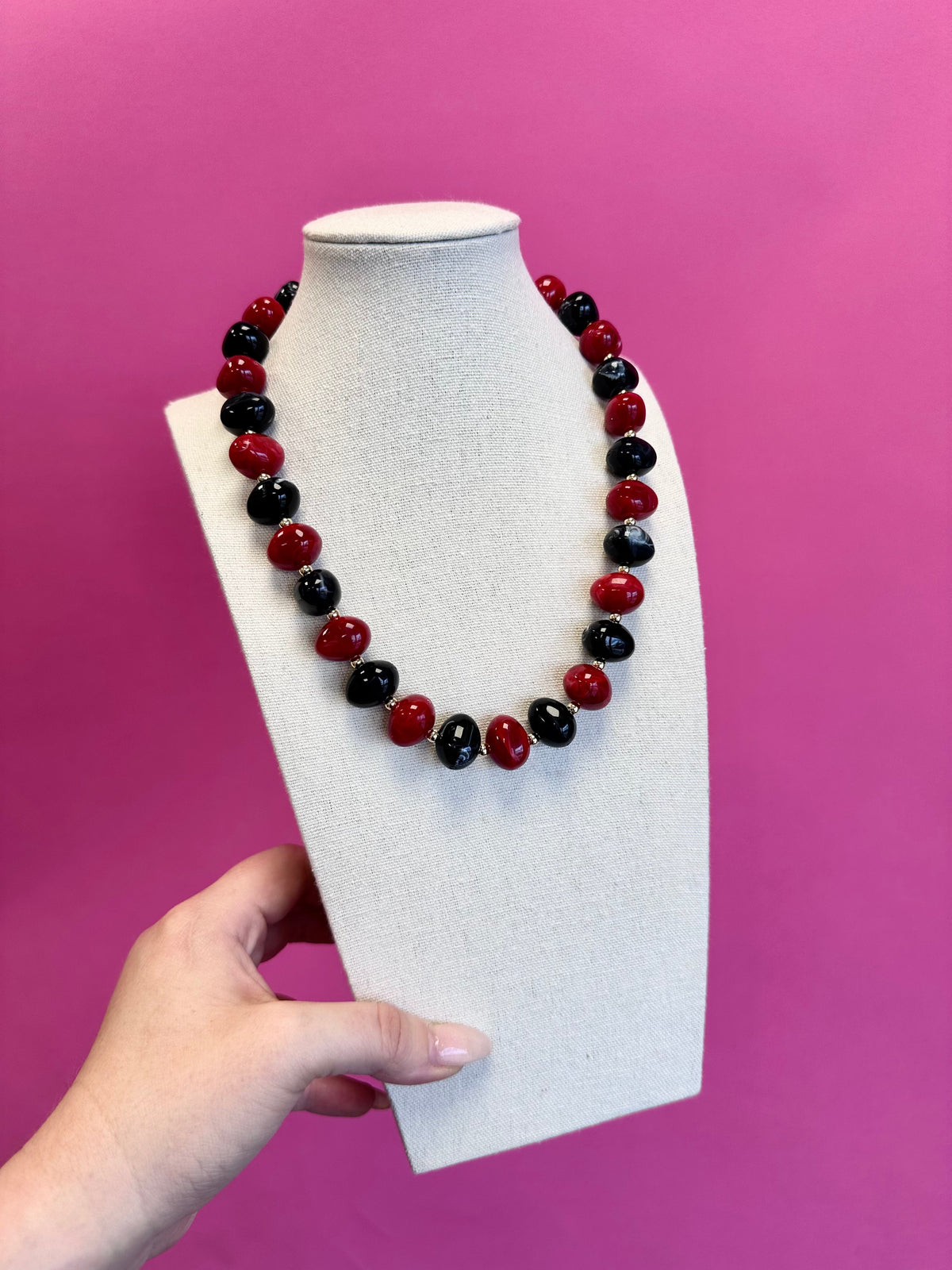 Game Day Beaded Necklace - Red and Black
