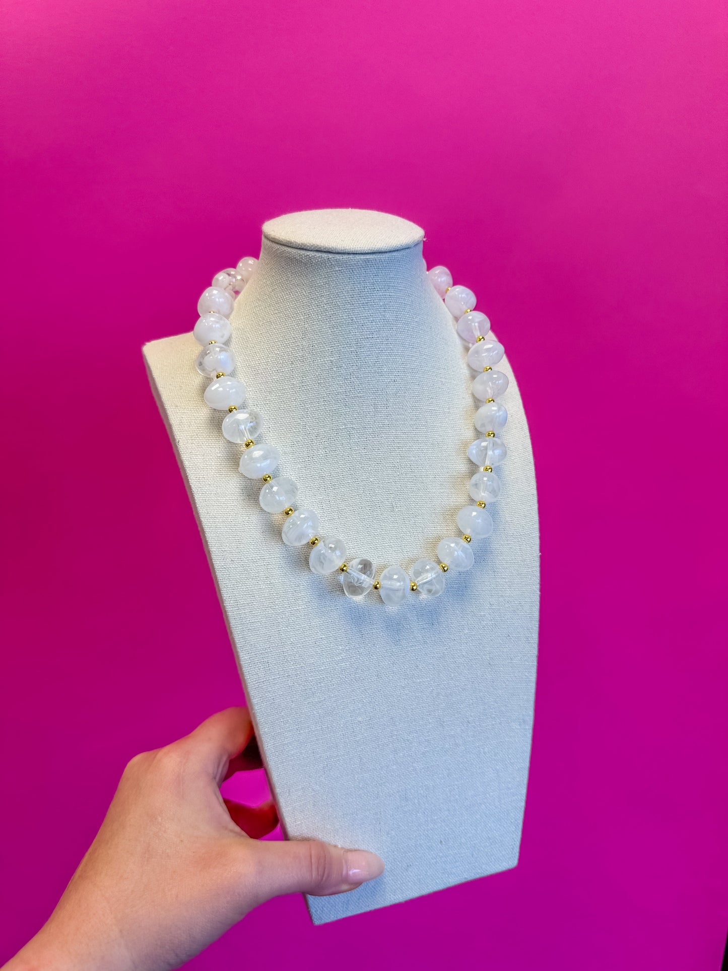 Bauble Bead with Gold Bead Necklace - White