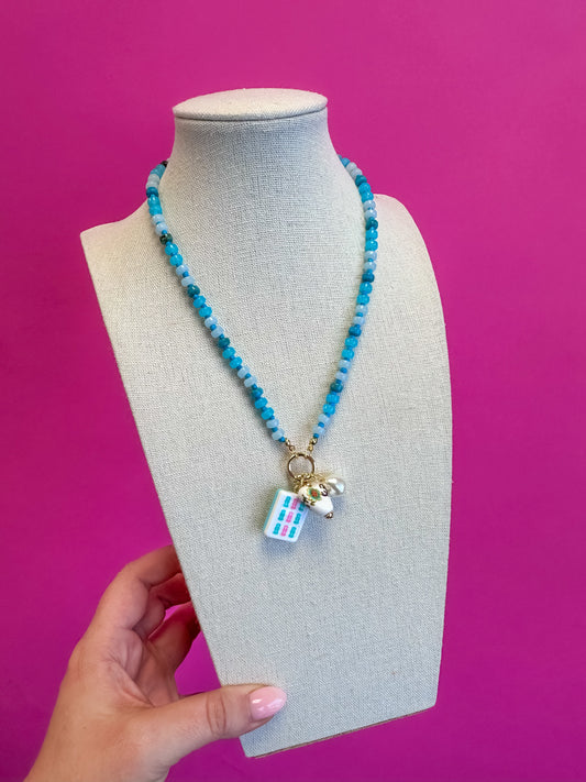 Mahjong Necklace - 9 Bam - Turquoise
