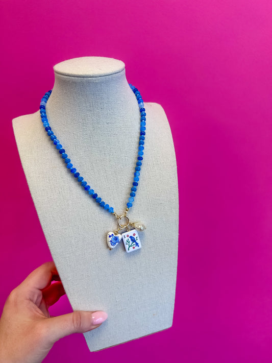 Mahjong Necklace - Bird Bam - Blue