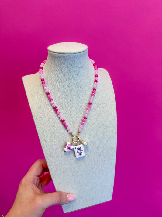 Mahjong Necklace - 2 Dot - Pink