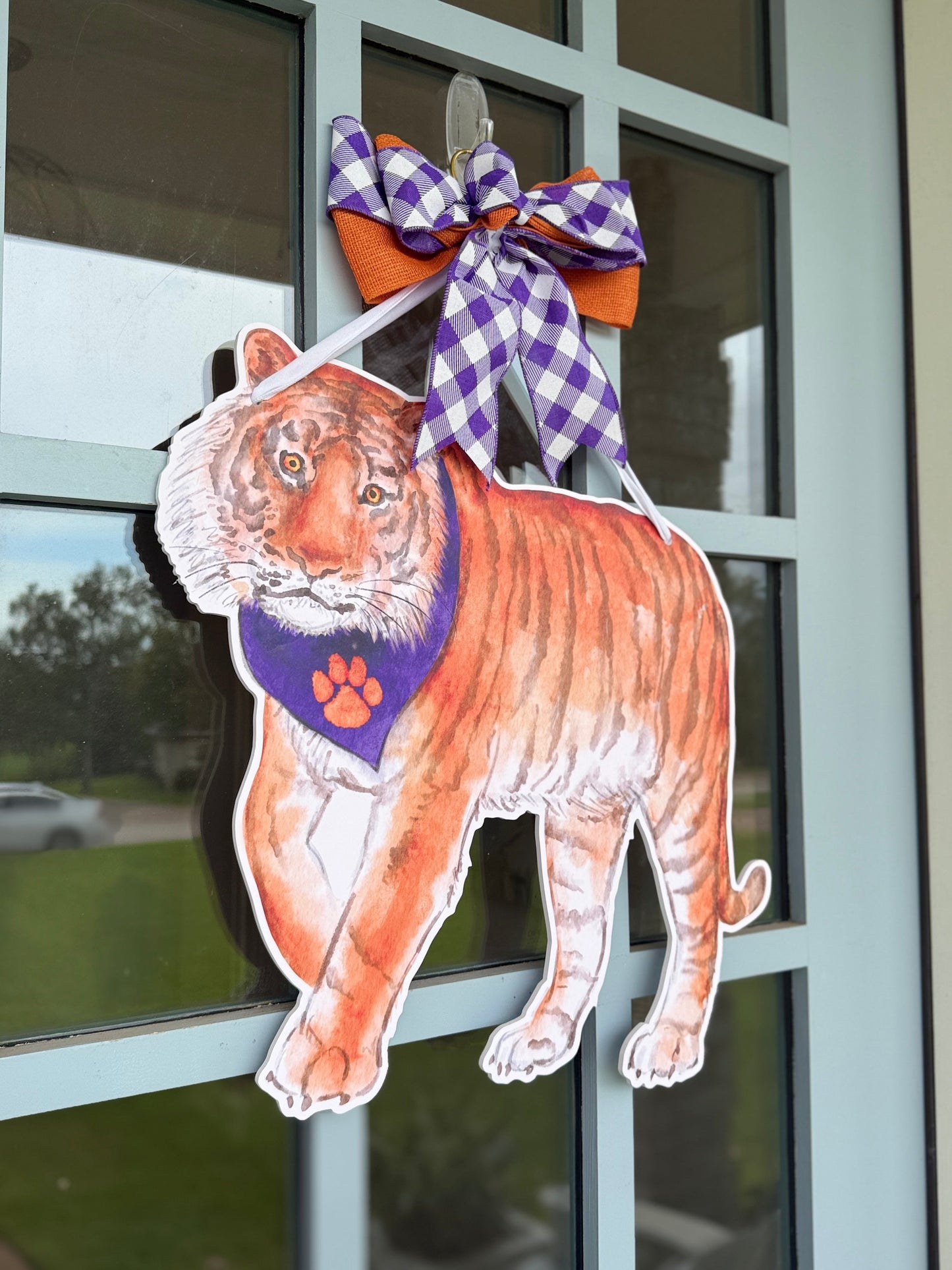 Purple & Orange Tiger Door Hanger