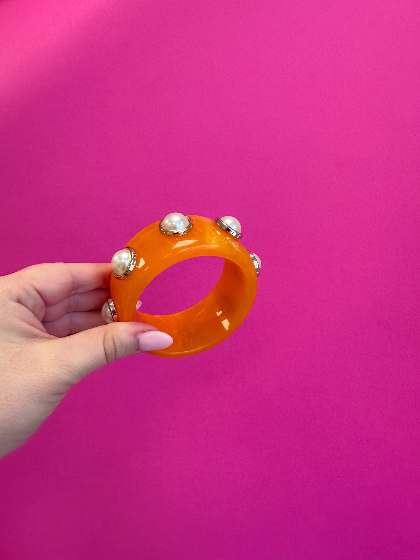 Bangle Bracelet - Orange with Pearl